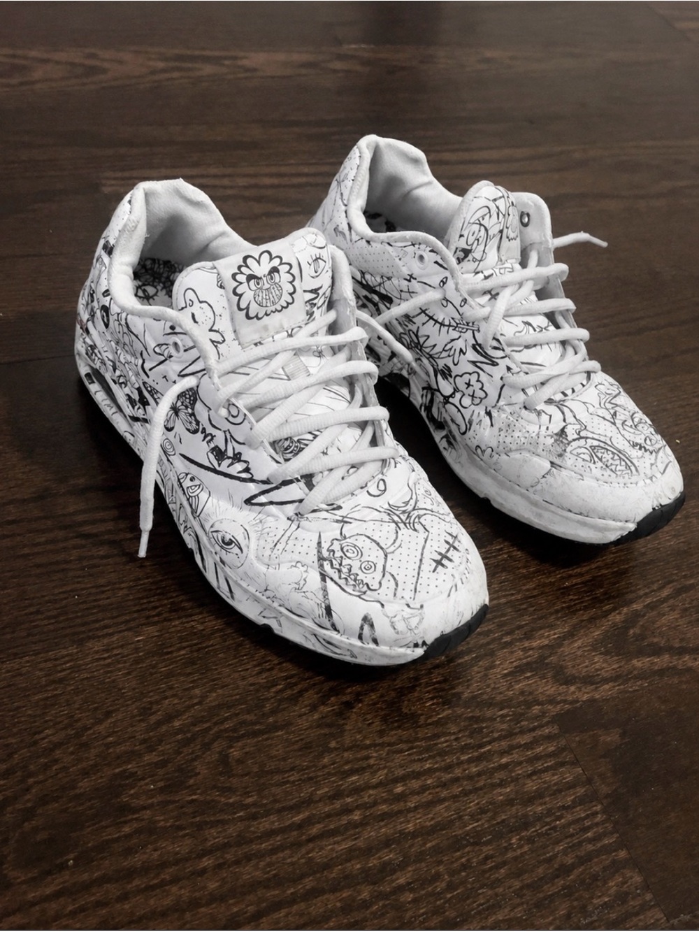 Skechers Kids White Sneakers with Black Doodle Print